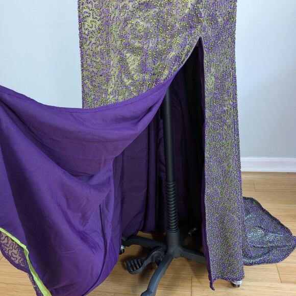 Je Matadi Prom Dress Maxi Gown 8 Purple Green Silk Bead Pageant Glam Train Y2K - Picture 8 of 16